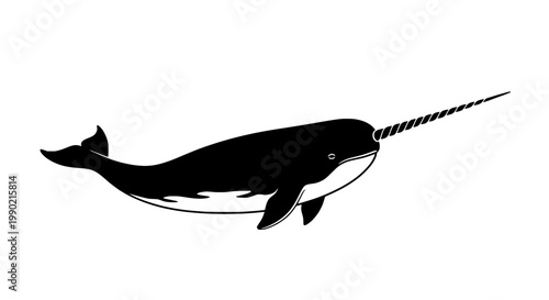 Whale marine animal icon with dorsal fin, smooth silhouette, and spouting blowhole on white background for logo design