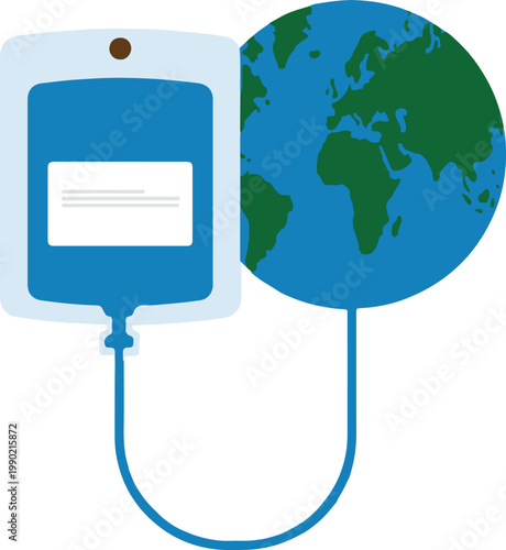 Blood Donation Bag Connected to Globe – Global Healthcare and Lifesaving Awareness Concept Illustration