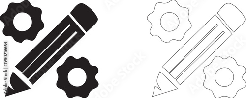 Tableau sur toile Pencil with Gear Icon Set - Engineering Design, Technical Drawing and Creative D