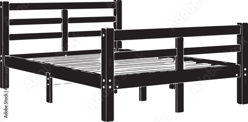 Black metal bed frame with slatted headboard and footboard