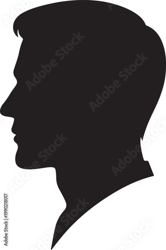 Male Silhouette Profile, Black Head Outline, Minimalist Human Icon, Business Man Headshot Graphic, Vector Portrait Representation
