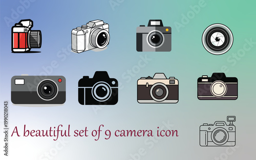 Camera icon Set of 9 elegant flat Camera Icons for Photography and Videography