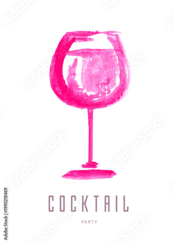 Hand drawing watercolor cosmopolitan isolated on white background. Wine glass design. Vector illustration.