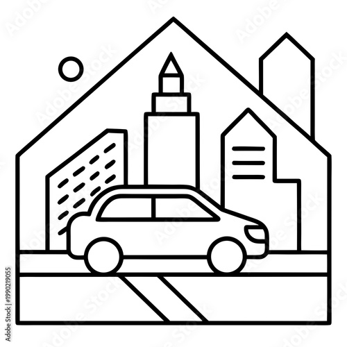 Flat vector illustration of a car driving in a mod