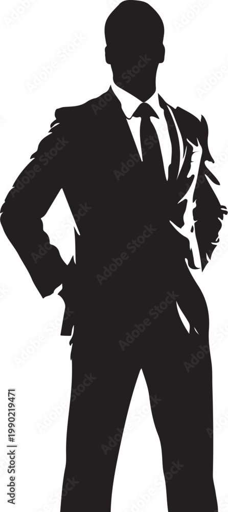Fototapeta premium Businessman silhouette, confident standing man, suit icon, black vector