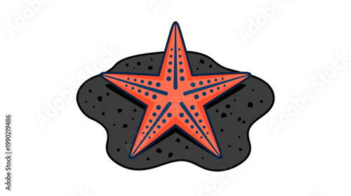 Red Starfish on Dark Sandy Seabed Illustration.