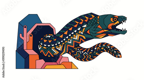 Stylized Eel Emerging from Abstract Structure.