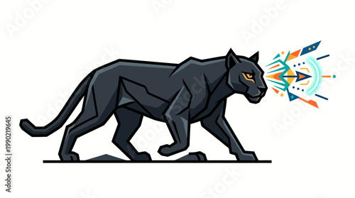 Black Panther Animal with Colorful Geometric Energy Burst.