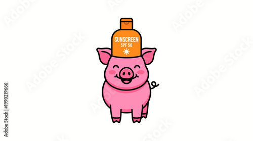 Cute cartoon pig wearing a bottle cap hat.
