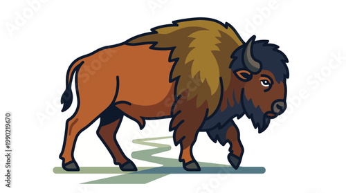 Illustration of a majestic bison walking with determination.