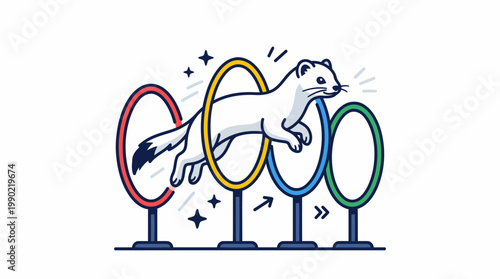 Ferret Jumps Through Agility Hoop During Training Session.