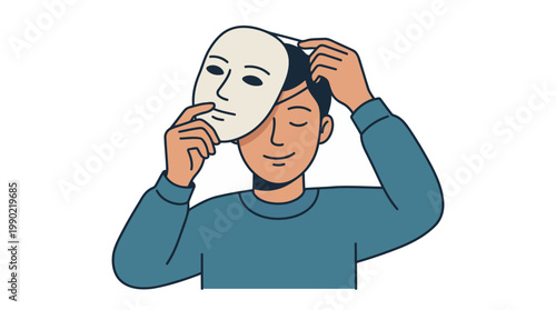 Person Removing Mask Revealing True Identity and Emotions.