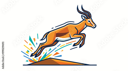 Graceful Antelope Leaping Over Obstacle with Colorful Burst.