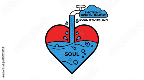 Heart shaped soul being replenished by water from a faucet.