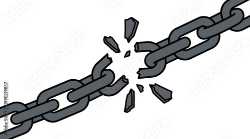 Broken Metal Chain Links Symbolizing Freedom and Separation.