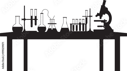 Black silhouette laboratory equipment on table microscope