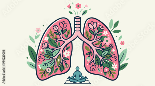 Human Lungs Filled With Flowers and Leaves Yoga Meditation.