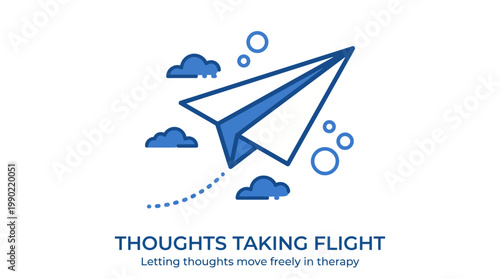 Paper airplane flying through clouds symbolizing freedom and imagination.