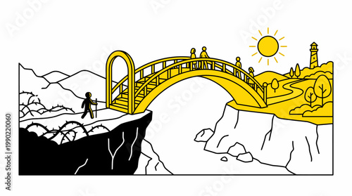 Bridge connecting two different landscapes symbolizing transition and progress.