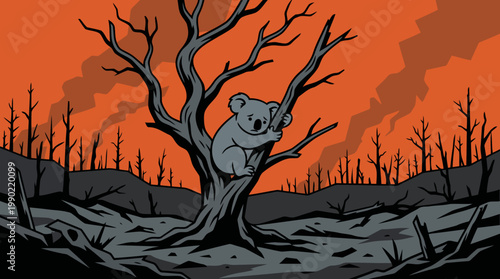Koala Bear Surviving Bushfire Disaster in Australia.