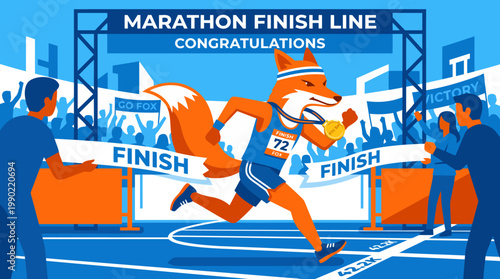 Fox Athlete Crosses Marathon Finish Line Wearing Medal.