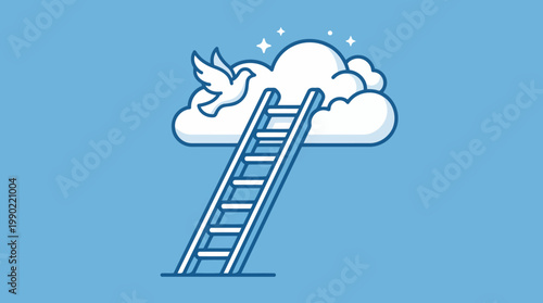 White dove on a cloud with a ladder reaching up.