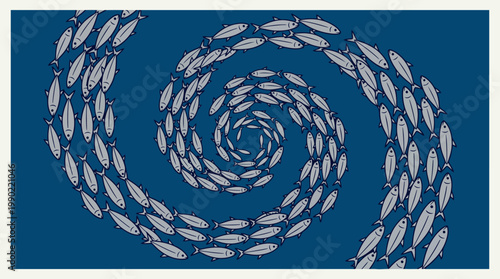 School of small fish swimming in a spiral pattern.