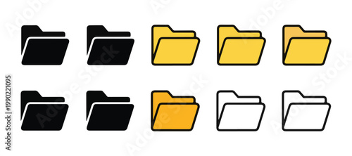 Mix of solid black and yellow folder icons with outline styles for categorization in digital filing systems.