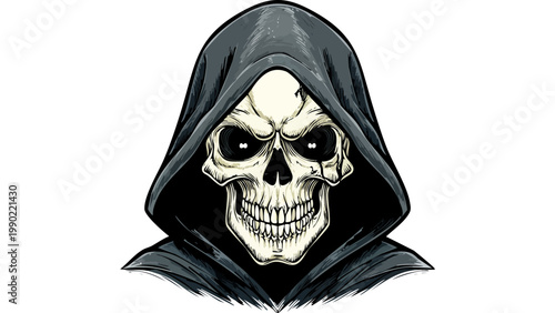 Grim skull with hood illustration representing death danger darkness and horror themed symbolic imagery vector