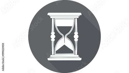 Hourglass icon with transparent glass showing sand flow representing time passing and countdown measurement vector