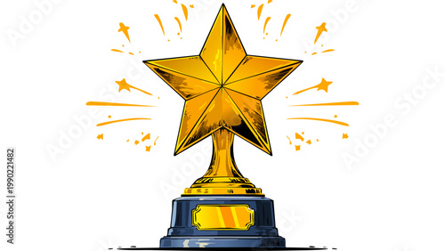 Golden star trophy icon with spark effects representing success achievement and celebratory award recognition vector