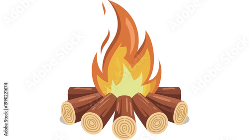 Campfire with burning logs representing outdoor activity warmth survival and natural fire element scene vector