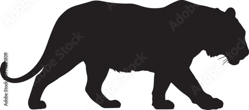 Black panther silhouette, walking animal icon, wildlife vector, dark mammal