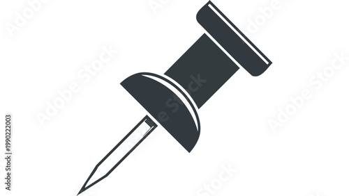 Push pin icon with black head and sharp metal tip representing attachment marking and office stationery utility vector