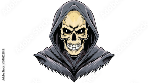 Grim reaper skull with hood illustration representing death fear darkness and ominous supernatural figure vector