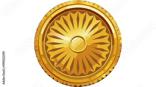 Golden circular badge with radial engraved pattern symbolizing prestige authority and decorative emblem design vector