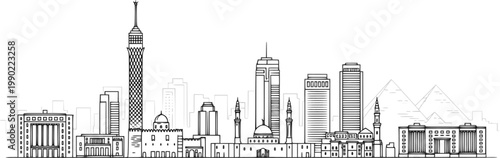 Cairo skyline Egypt city buildings vector line art
