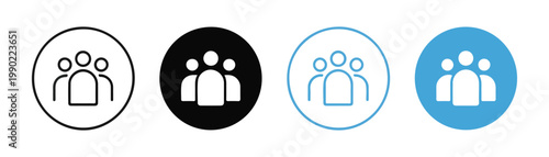 Diverse user group icons in circle various styles and colors for social or business connections.