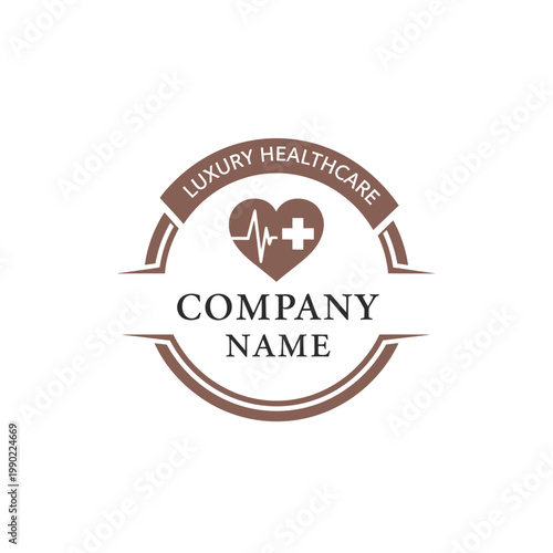 Luxury healthcare company logo features a heart with a medical cross and heartbeat line