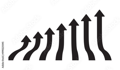 Set of growing upward arrows representing business growth and financial progress in black silhouette.
