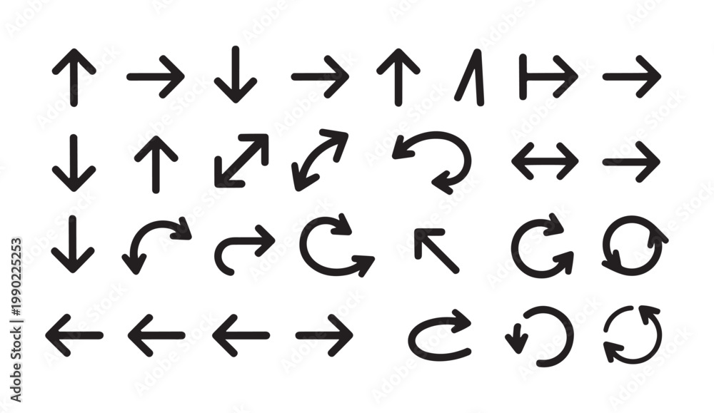 Obraz premium Minimalist navigation arrow icons pack for website interface and user experience design applications.