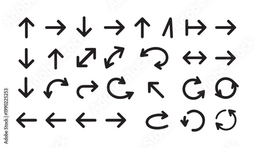 Minimalist navigation arrow icons pack for website interface and user experience design applications.