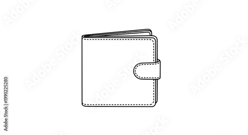 Wallet icon with stitched leather texture, minimalist outline style, money card holder for UI, logo, and app design