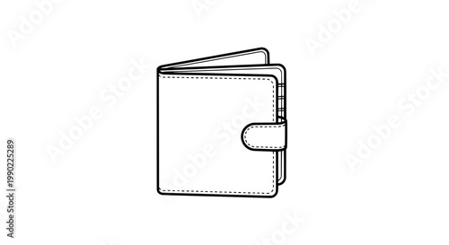 Wallet icon with minimalist line art, blank center panel and layered card slot for payment and money themes