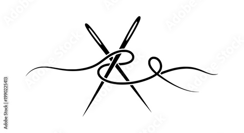 Knife tactical combat icon with double-edged blade and ribbon swirls, minimalist outline design on white background