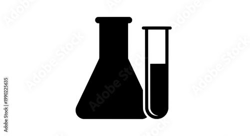 Lab flask chemical glassware icon with laboratory beaker tube silhouette for science education and safety signage design