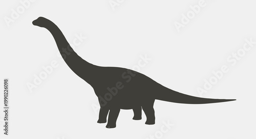 Silhouette of a brachiosaurus dinosaur a classic herbivore with a long neck in dark gray against a neutral white backdrop