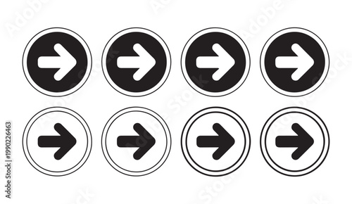 Collection of black circular arrow icons indicating direction and movement.