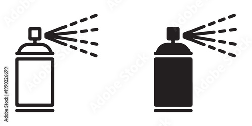 Spray can icon set. aerosol spray bottle with spray sign. outline and filled black vector illustration of sprinkler symbol.