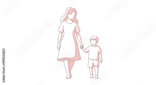 Canvastavla Woman and child walking together outside.
